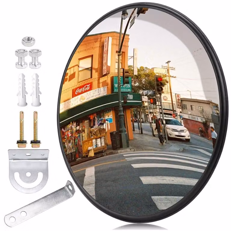 Specchio per traffico da 30 cm - Specchio convesso - Ampio angolo di visione - Regolabile - Sicurezza - Materiale infrangibile - Specchio di sicurezza
