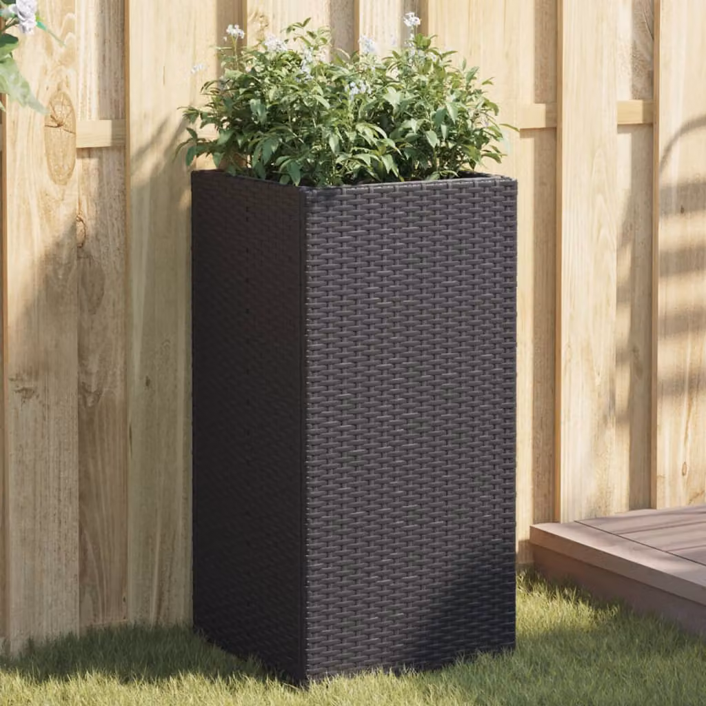 Set di 2 fioriere da giardino vidaXL in polyrattan nere, L/P/H: 40 x 40 x 80 cm