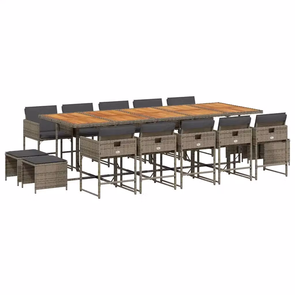 Set da pranzo da giardino vidaXL in polyrattan e legno di acacia con 15 pezzi e cuscini, colore grigio e marrone – 2