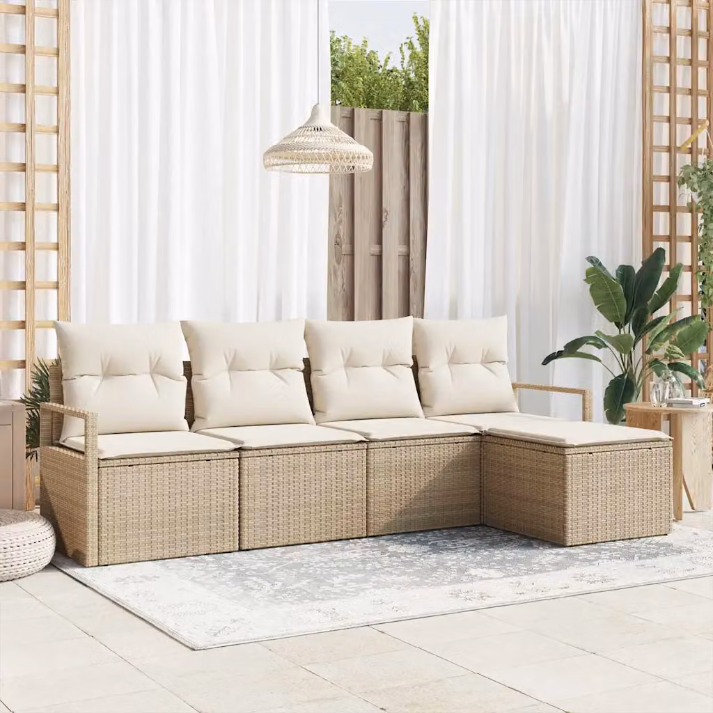 vidaXL Set di divani da giardino a forma di L con cuscini, beige e bianco, in rattan e metallo