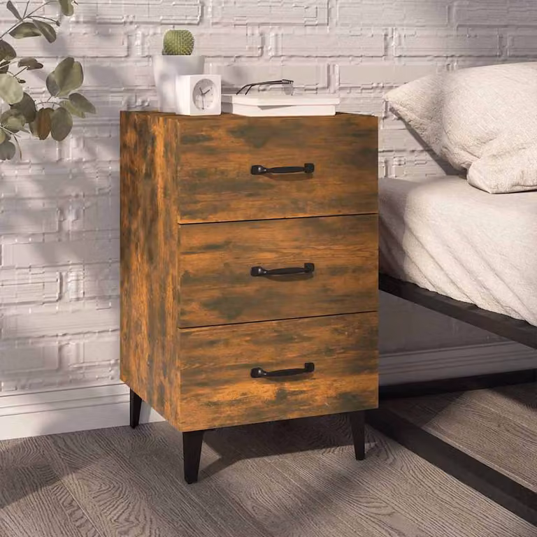 Comodino moderno vidaXL in legno multistrato rovere fumo, sospeso a parete, L 40 cm x P 40 cm x H 66 cm
