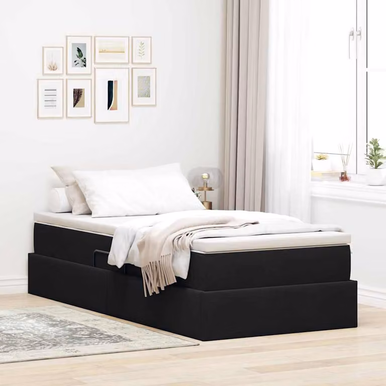Letto con contenitore e materasso ibrido vidaXL in velluto nero L 90 cm x P 190 cm