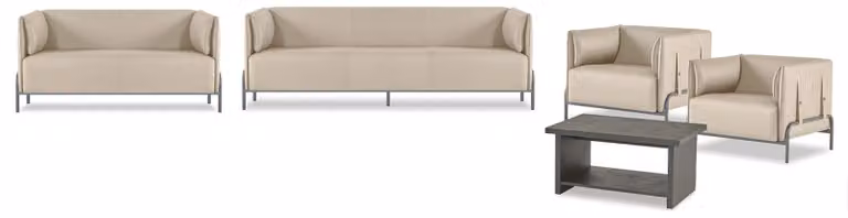 Arbeitszimmer-Set 5tlg Beige 3-Sitzer 2-Sitzer 2x Sessel Grau Couchtisch