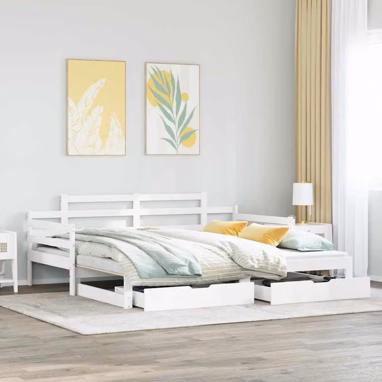 Letto estraibile con cassetti vidaXL in legno di pino bianco L/P/H: 203.5 x 90 x 151 cm