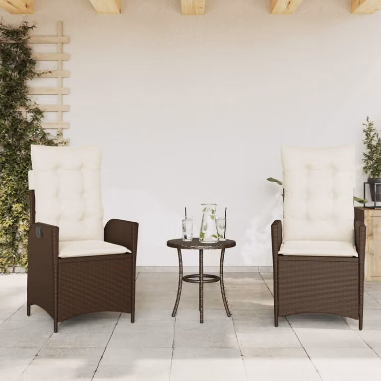Set di 2 sedie reclinabili da giardino vidaXL in polyrattan marrone con cuscini bianchi