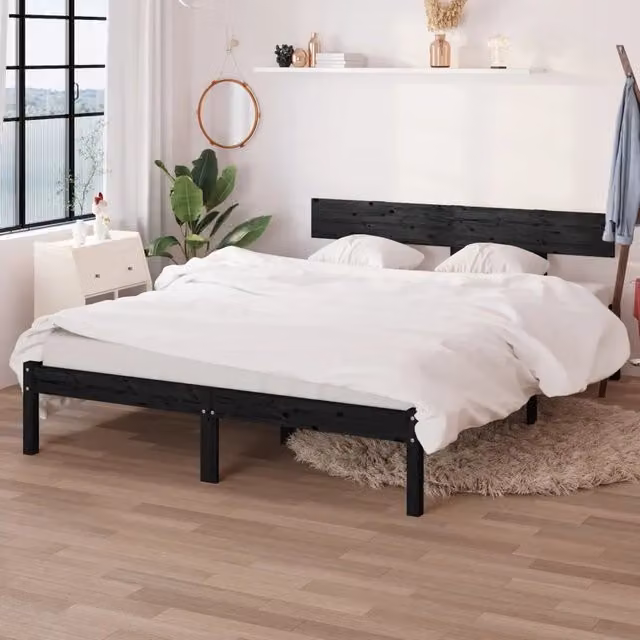 Letto con giroletto nero in legno massello di pino vidaXL L/P: 140 x 200 cm