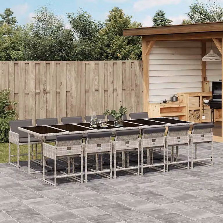 Set da pranzo da giardino vidaXL in polyrattan con cuscini e piano in vetro, 13 pezzi, grigio antracite