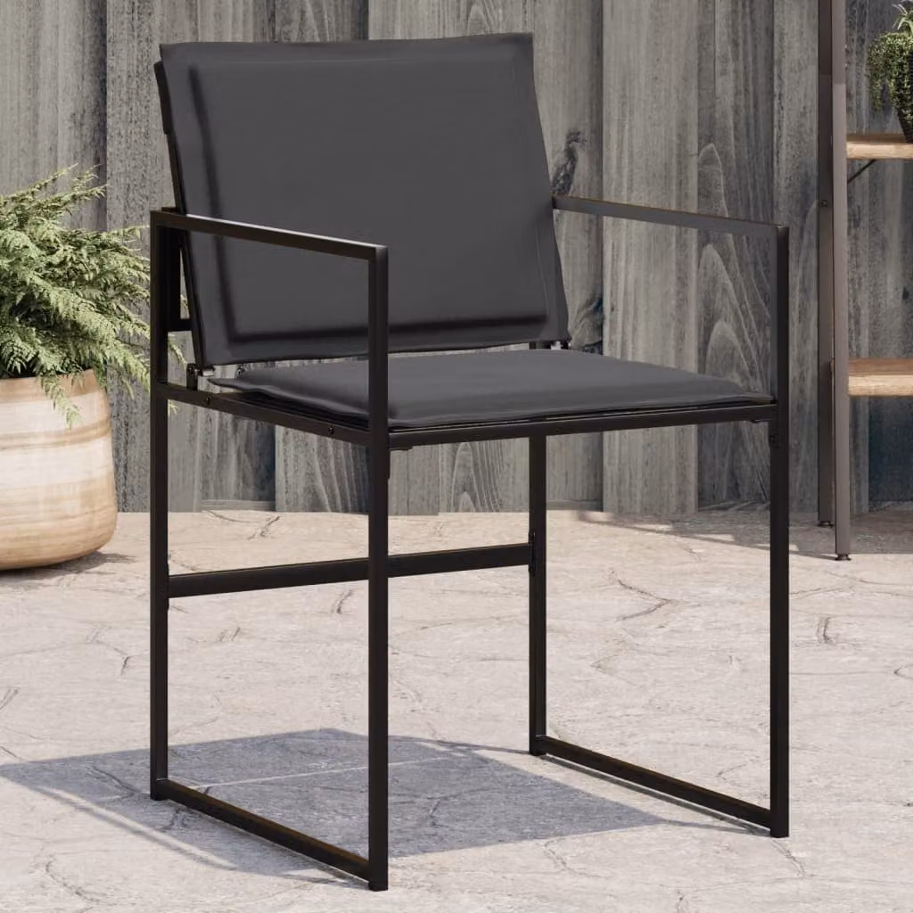 Set di 4 sedie da giardino vidaXL in acciaio verniciato a polvere e textilene con cuscini, colore nero e grigio