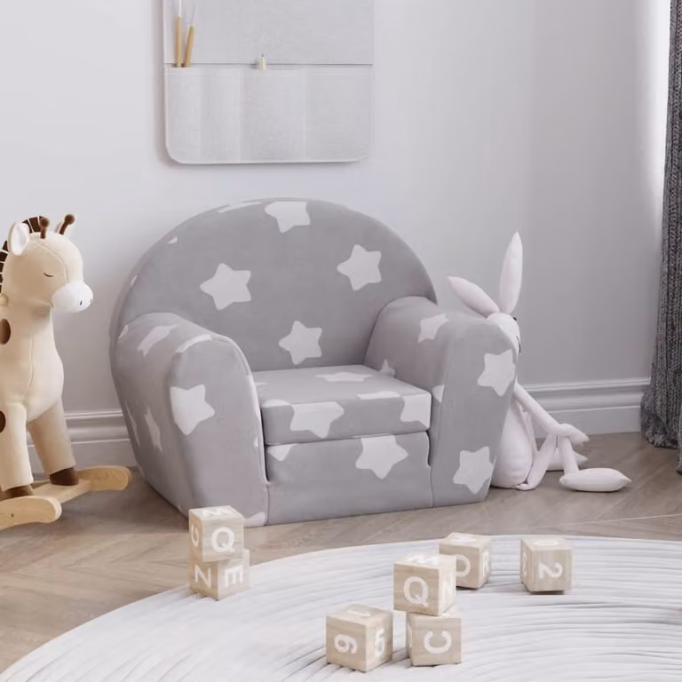 Maison Exclusive - Divano letto per bambini, colore grigio chiaro, motivo stelle, tessuto morbido e peluche