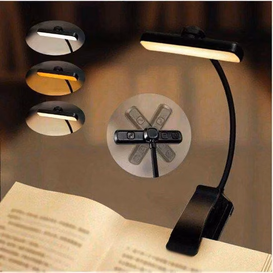 Lampada da lettura a LED con protezione per gli occhi, lunga autonomia della batteria, regolazione continua dell'intensità luminosa con tre temperature di colore, ideale per gli studenti che studiano di notte - nera