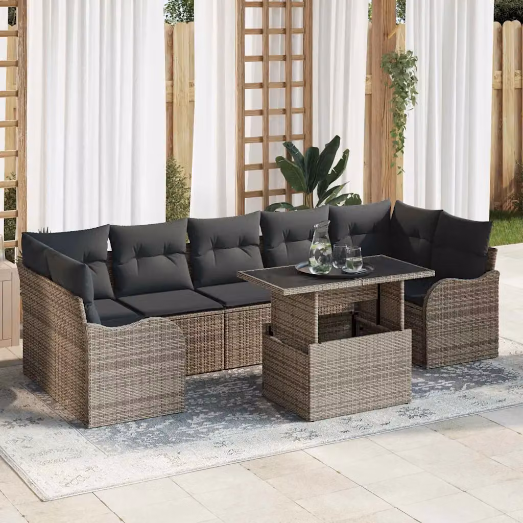 Set Divano da Giardino vidaXL a Forma di L con Tavolino e Cuscini, 8 Pezzi, Grigio – 1