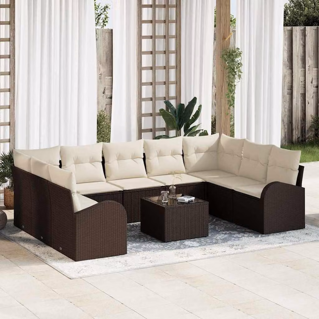 Maison Exclusive - Set di divani componibili, 10 pezzi, 9 posti, color marrone, in rattan sintetico