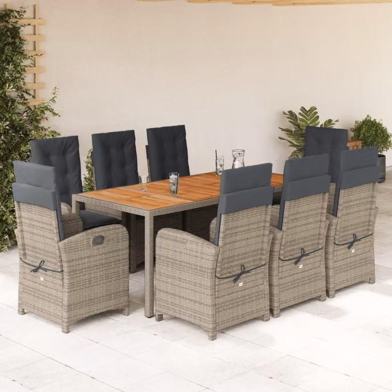 Maison Exclusive - Set da Pranzo da Giardino 9 pz con Cuscini in Polyrattan Grigio