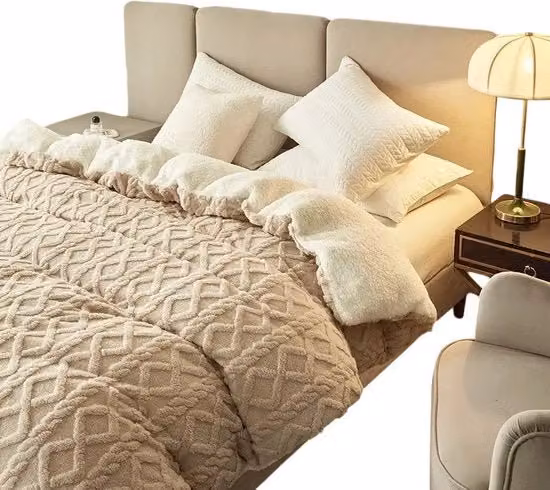 Copripiumino ByBusby in Faux Cashmere e Pile Reversibile per Inverno, L/P: 180 x 200 cm, Colori Verde e Beige