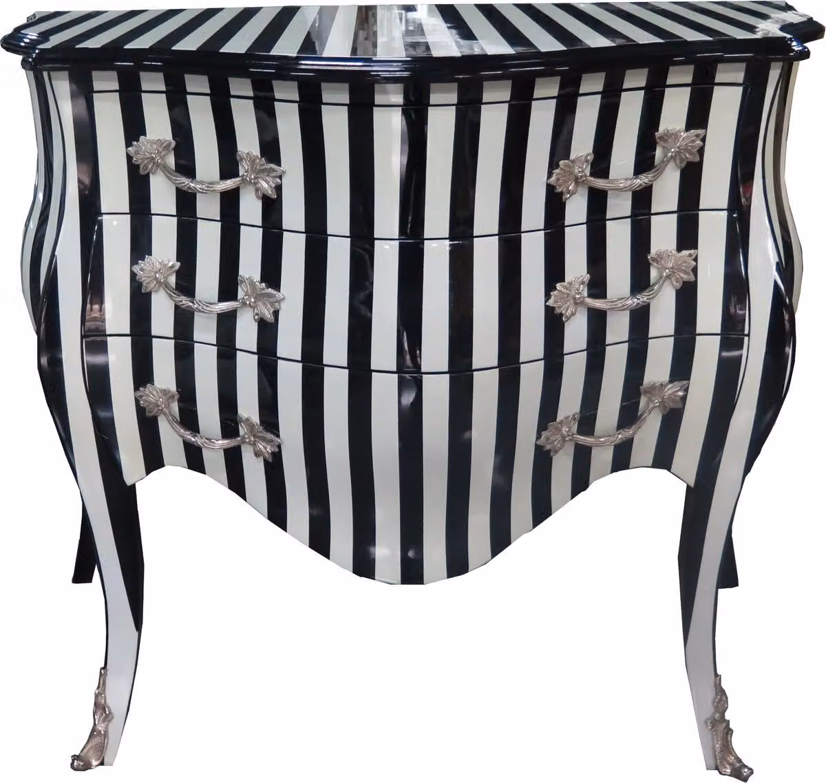 Casa Padrino Cassettiera barocca a righe bianco/nero 100 cm - Mobili in stile antico - Cassettiera a righe
