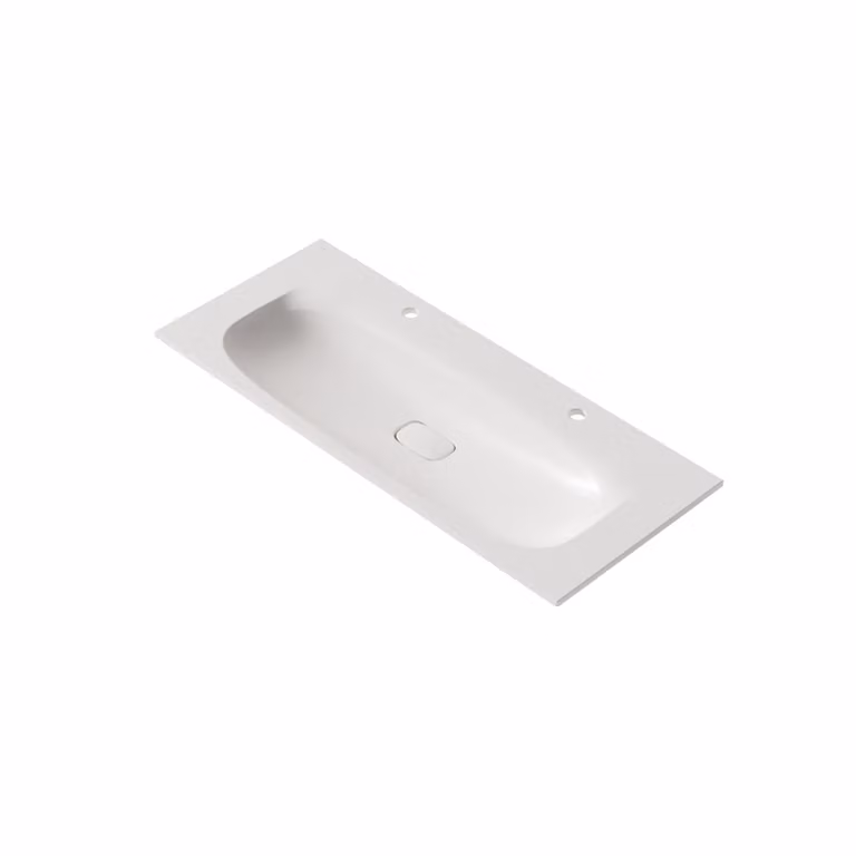 VIGOUR Vogue lavabo doppio per mobili 120 x 50 cm con 2 fori per rubinetto senza sfioratore con Protect Plus, bianco