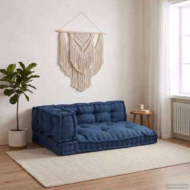 Set di 3 cuscini per divano pallet vidaXL in tessuto blu, forma rettangolare, L 120 x P 80 x H 38 cm – 1