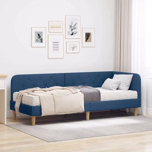 Cornice del letto ad angolo Blu 80 x 200 cm Tessuto 3394108
