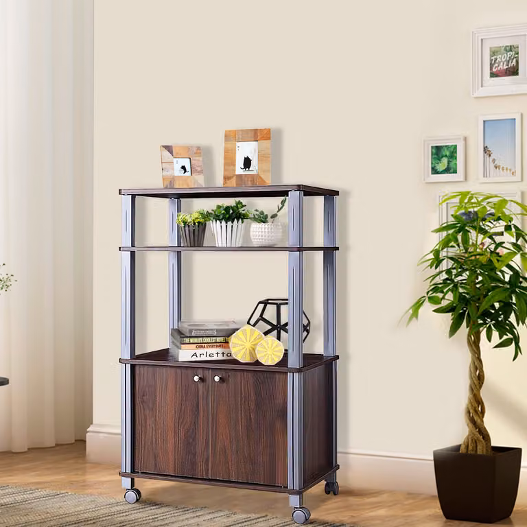 Carrello da cucina multiuso Costway in legno marrone con 3 ripiani e 2 ante, L: 60 cm, P: 40 cm, H: 98 cm
