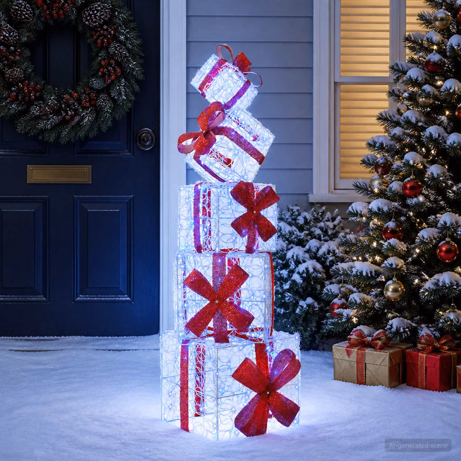 vidaXL Scatola regalo decorativa natalizia 5 pz 125 LED Blu