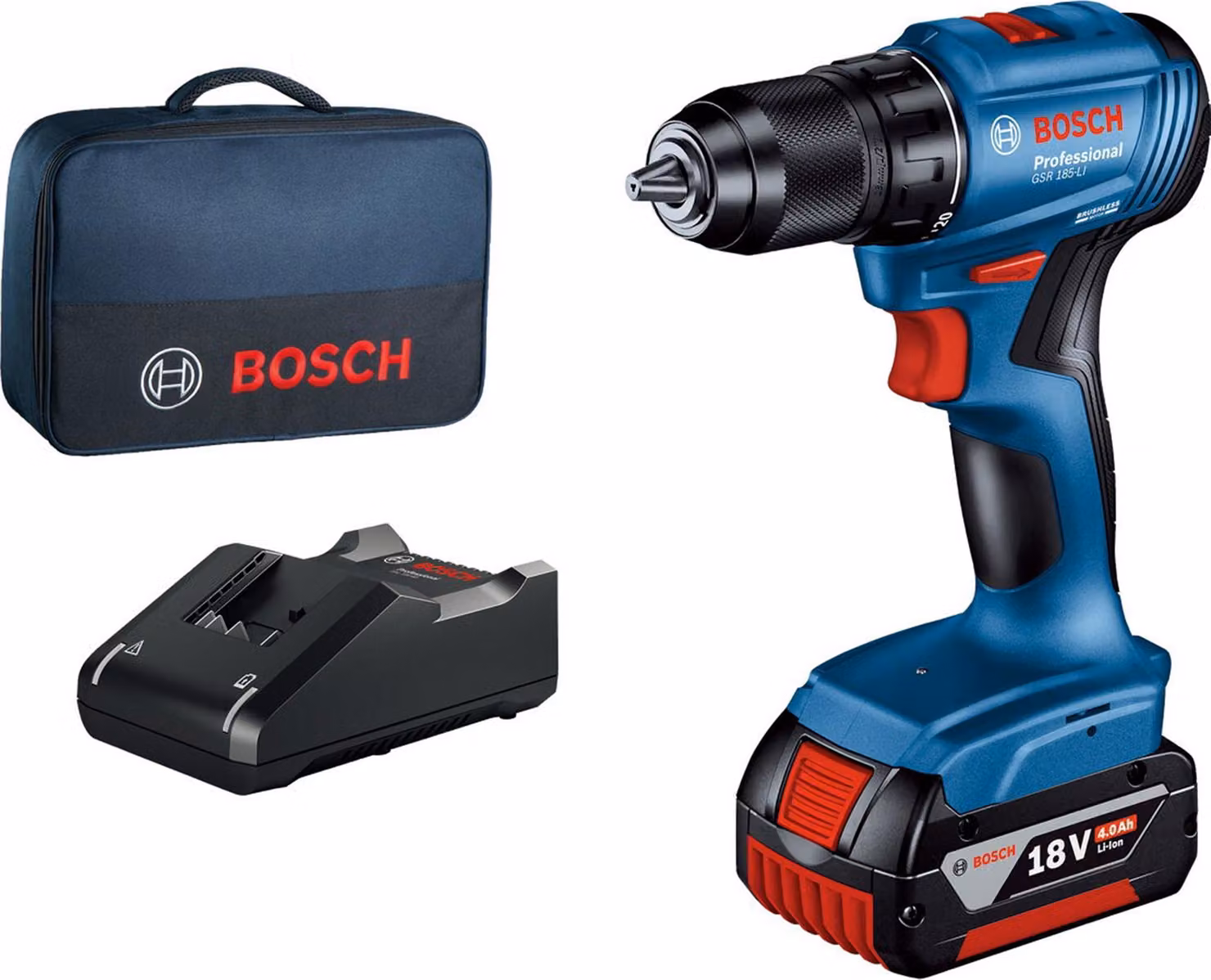 BOSCH Professional GSR 185 LI (1x 4,0 Ah, caricatore, borsa), 0.601.9K3.005
