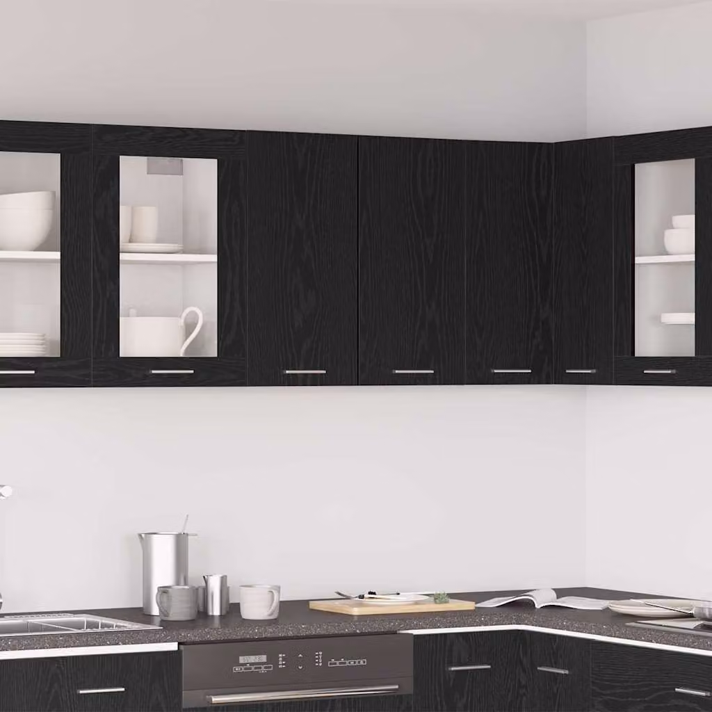 Armadio pensile da cucina moderno vidaXL con ante in vetro nero L 60 cm, H 60 cm, P 31 cm