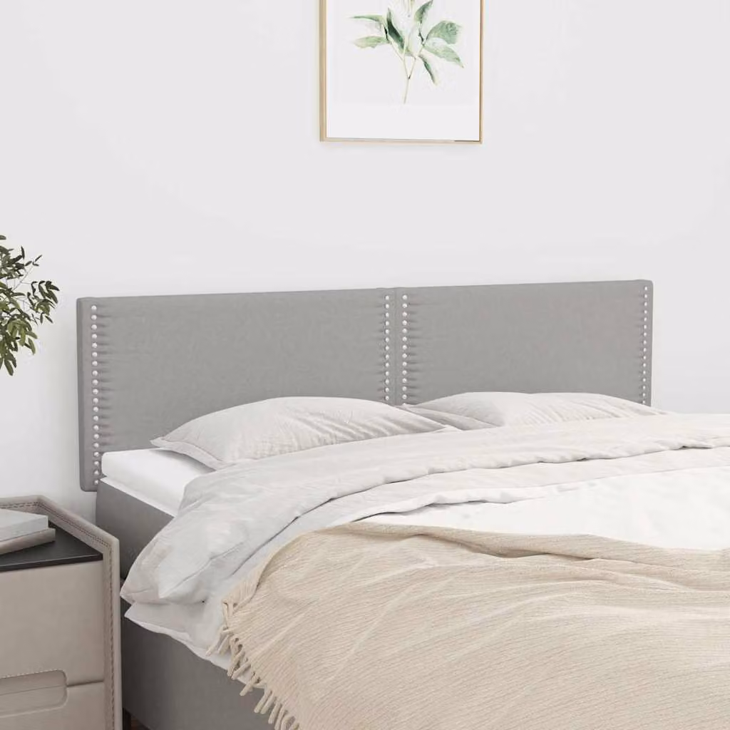 Testiera per letto vidaXL in tessuto grigio chiaro con struttura in legno L: 144 cm, P: 5 cm, H: 78-88 cm