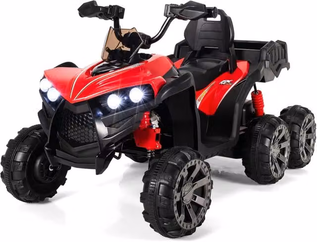 12V Quad Elettrico per Bambini, Macchina Elettrica per Bambini con 6 Ruote 4 Motori Baule Posteriore Luci LED e Musica, Trazione Integrale, 3-6 km/h, 3 Anni+ (Rosso)