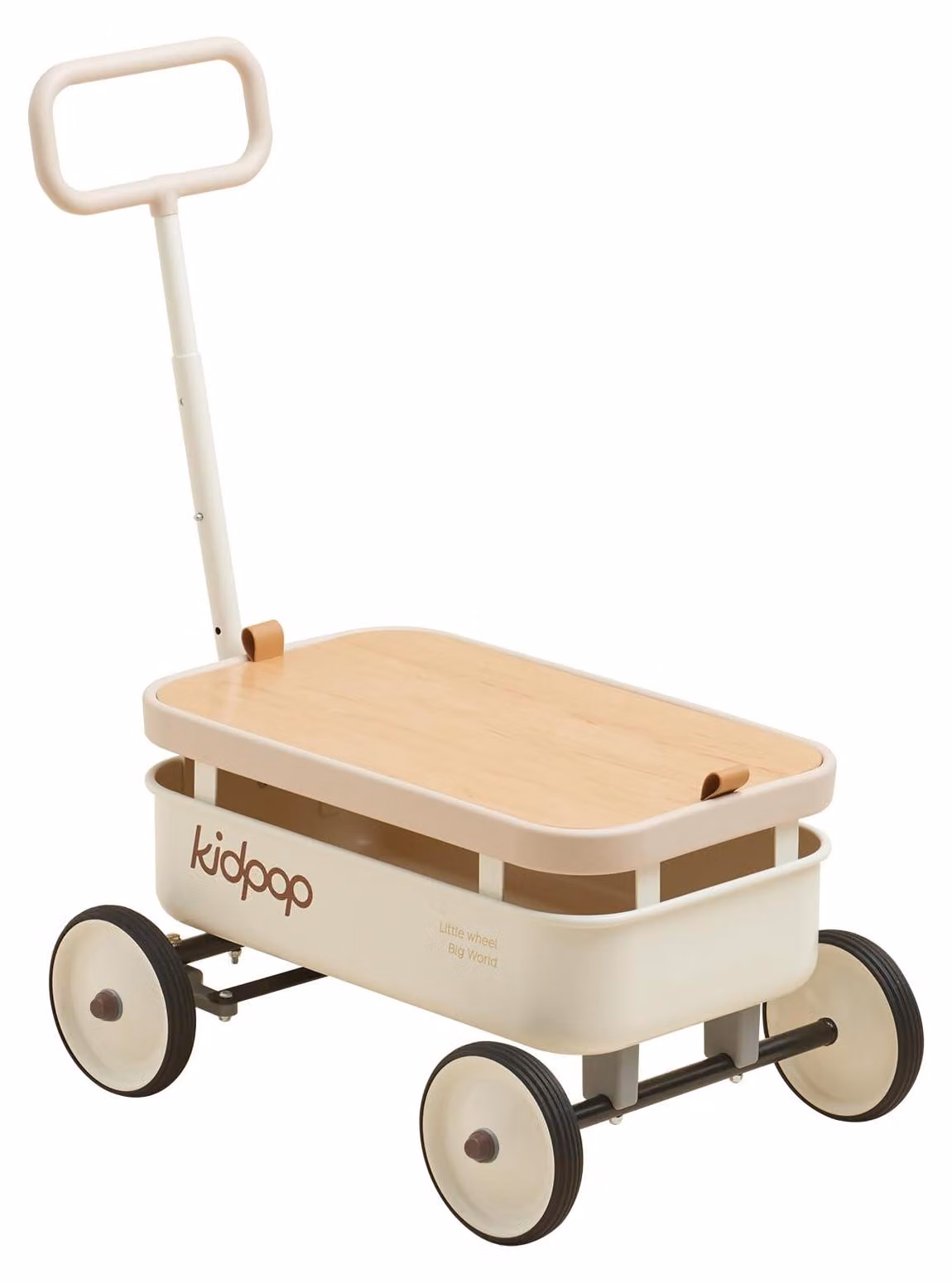Carrello multifunzione 3-in-1 con coperchio in legno removibile, manubrio regolabile, capacità di carico di 16 kg, adatto a bambini dai 2,5 agli 8 anni