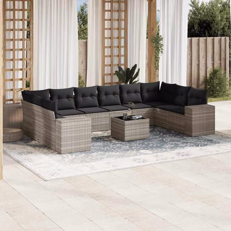 vidaXL Set Divani da Giardino 11 pz a Forma di L con Cuscini Grigio