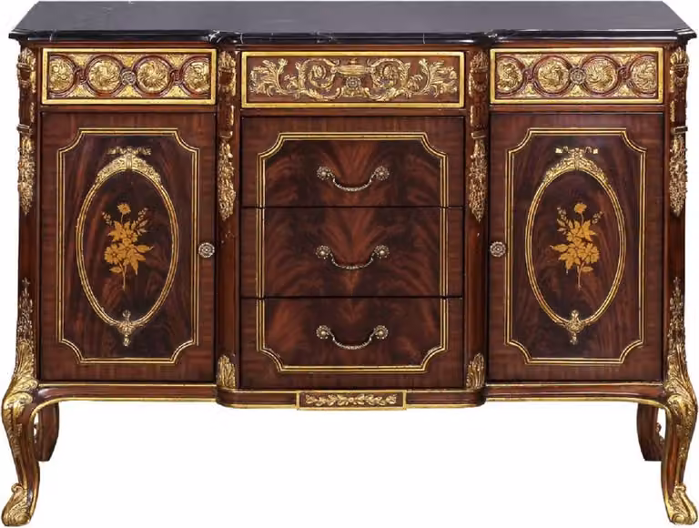 Casa Padrino cassettiera barocca in legno massiccio con piano in marmo marrone scuro / oro / nero - Sontuoso arredamento barocco