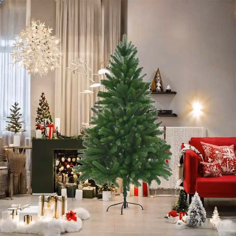 Albero di Natale artificiale, altezza 180 cm, con aghi realistici, albero da interno verde con base in acciaio e 700 rami