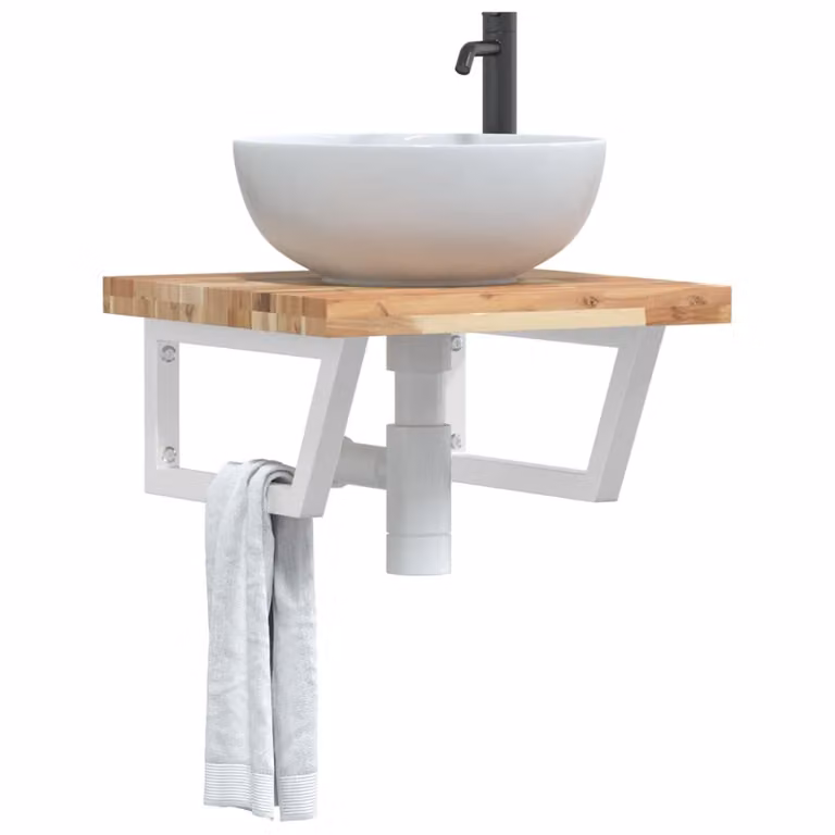 vidaXL Ripiano a Parete per Lavabo in Legno di Acacia e Metallo, Marrone e Bianco