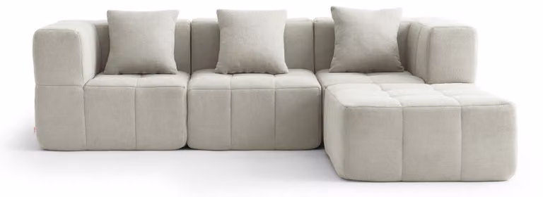 MILYSOFA SOFABULOUS: divano angolare modulare a 3 posti con chaise longue, in raffinato tessuto bouclé color crema e beige