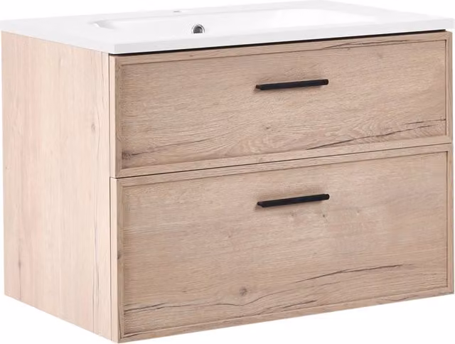 Mobile bagno sospeso con lavabo Frontale in MDF 2 cassetti 80 x 46 cm Marrone chiaro