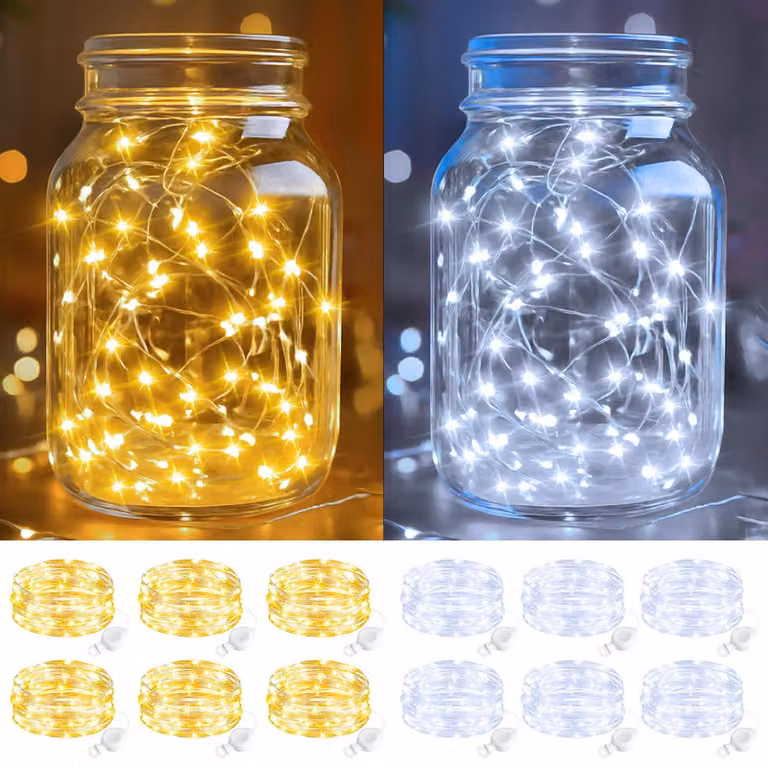 Catena luminosa a LED, confezione da 12, lunghezza 2 metri, 20 LED, luce bianco caldo + bianco freddo