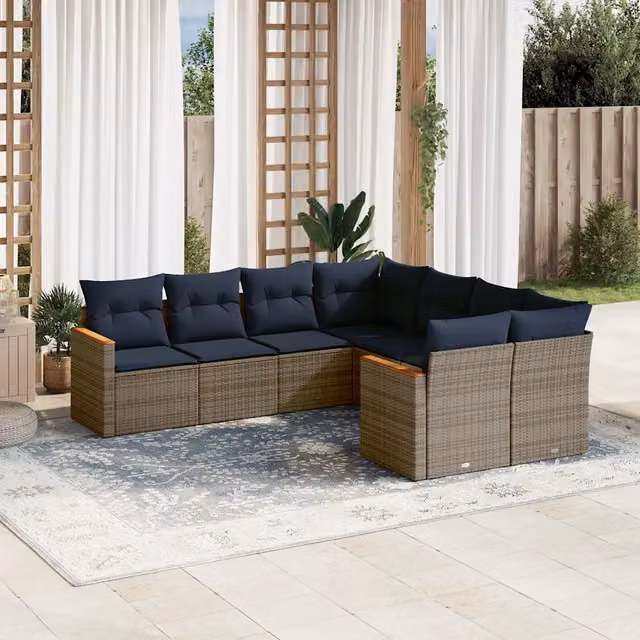 Set Divani da Giardino 8 pz con Cuscini Grigio in Polyrattan 3226558
