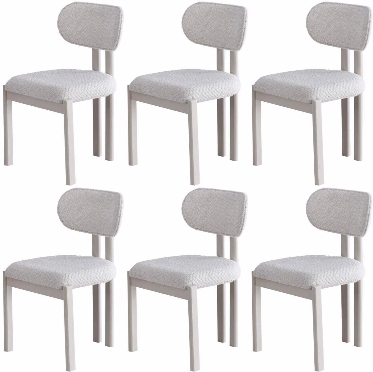 Sedia da pranzo moderna, bianca, imbottita, set di 6 sedie in tessuto con schienale