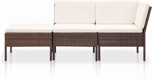Set di divani da giardino a forma di L con cuscini vidaXL in rattan marrone e bianco con struttura in metallo