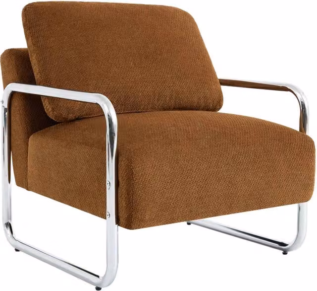 Poltrona vintage SWEEEK in tessuto chenille con struttura in metallo cromato, colore arancione e marrone – 1