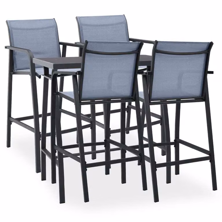 The Living Store Set bar da giardino 5 pezzi nero e grigio