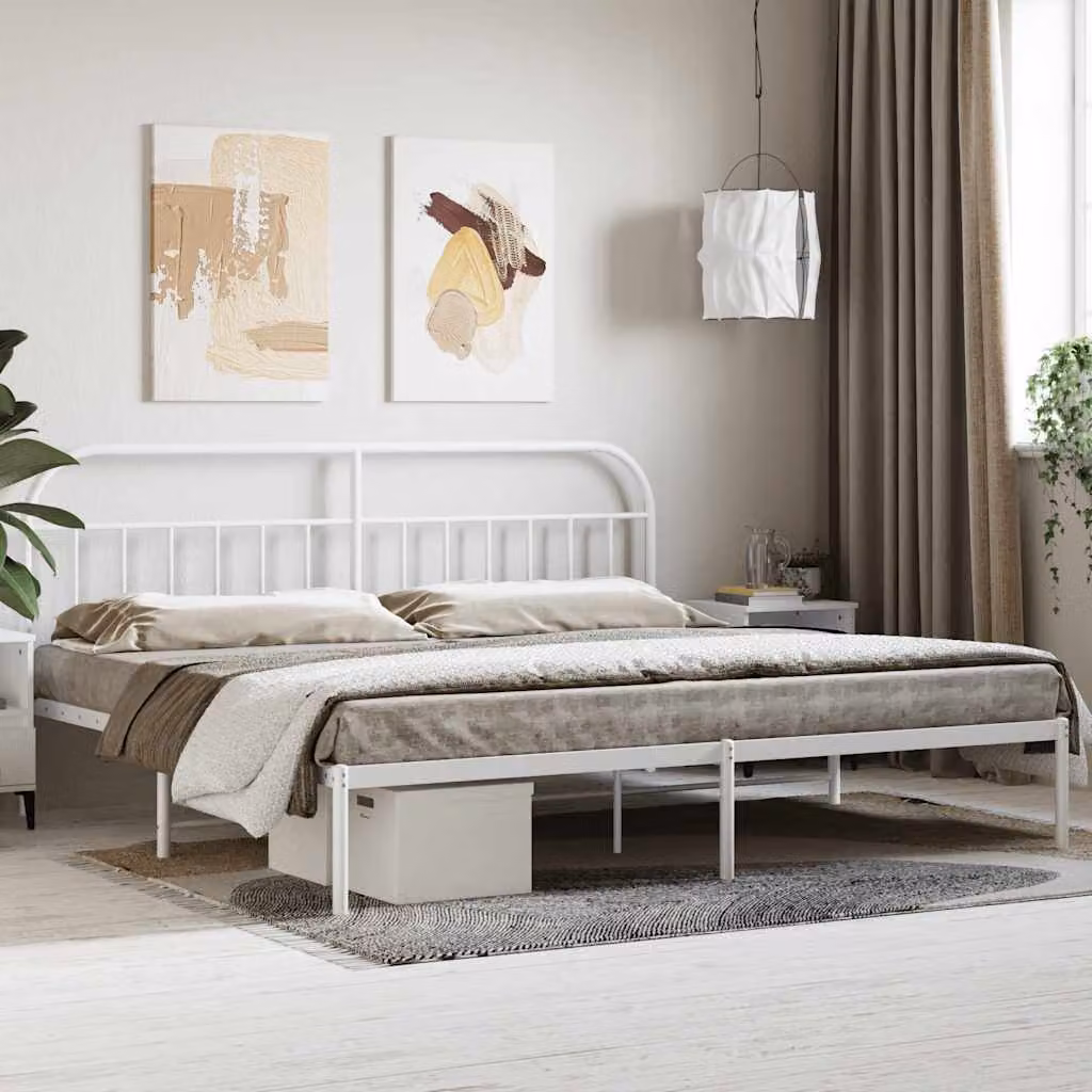 vidaXL Giroletto con Testiera in Metallo Bianco 200x200 cm