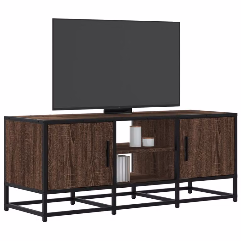 Mobile TV vidaXL in stile industriale in legno e metallo, colore rovere marrone, L 100 x P 35 x H 41 cm