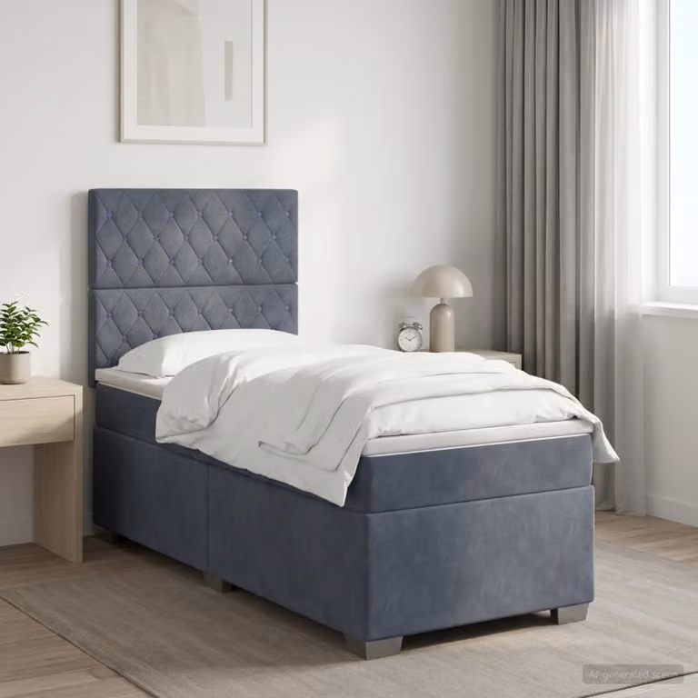 Letto box spring con materasso vidaXL in velluto grigio, L/P: 190 x 90 cm