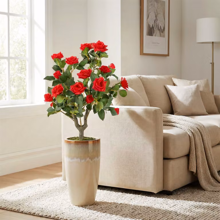 Costway Rose Rosse Finte per Decorazioni con 18 Rose e 186 Foglie in Tessuto e Metallo