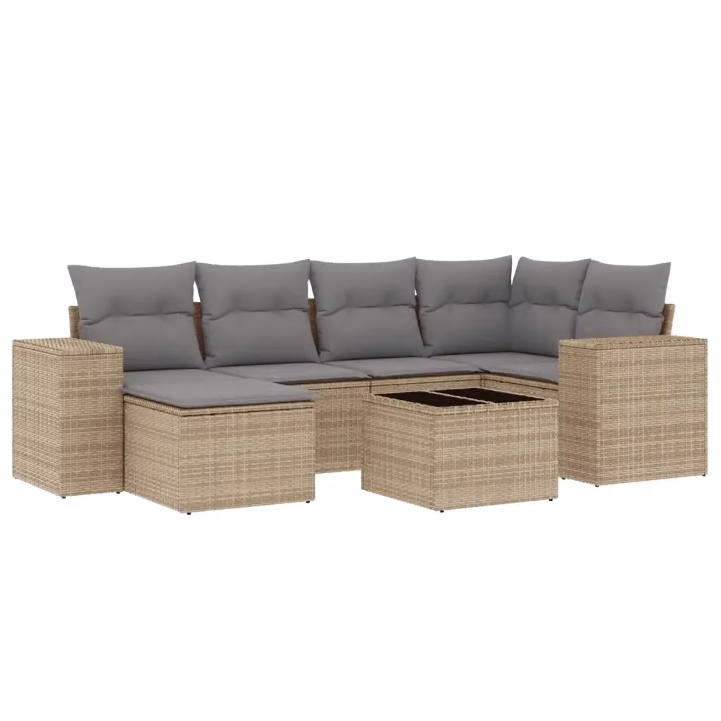 Set di divani da giardino vidaXL in 7 pezzi con cuscini beige in polyrattan e struttura in metallo – 2