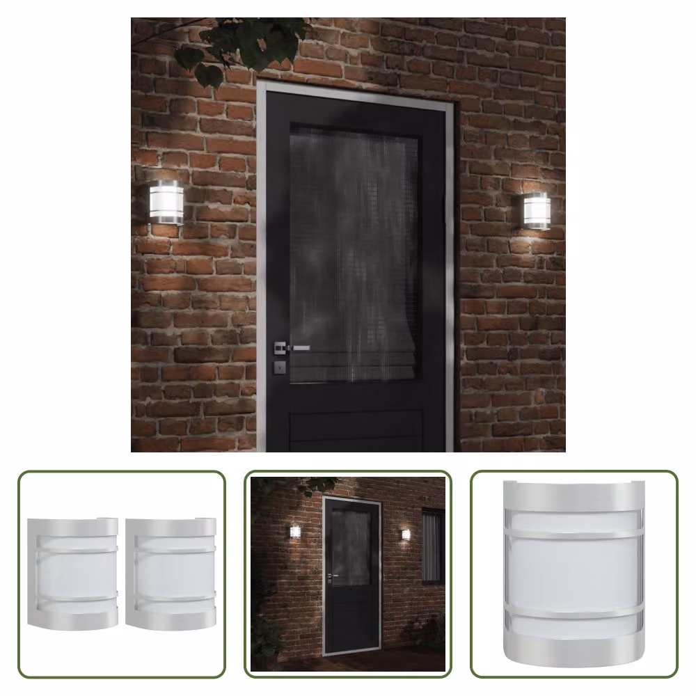 The Living Store Luci da parete per esterni 2 pezzi in acciaio inox argento