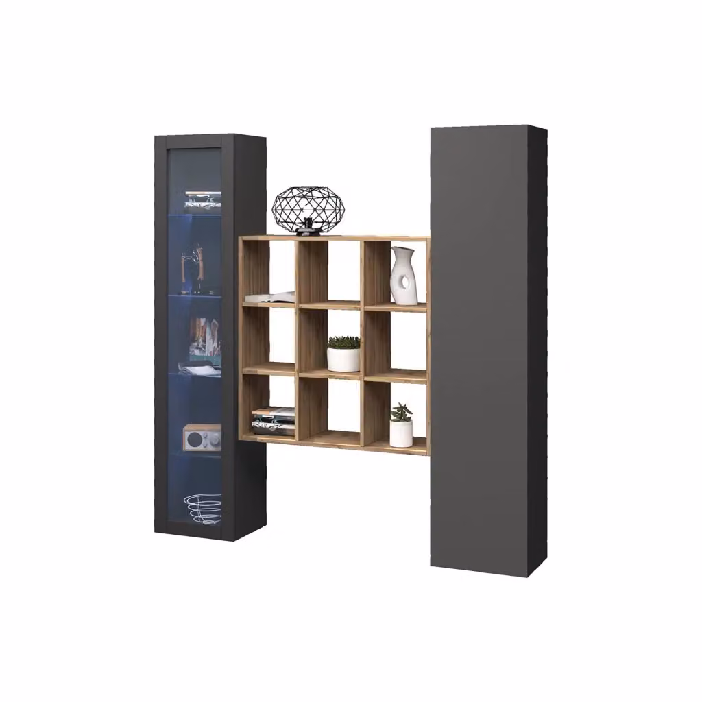 Madia Firmino DMORA con 14 ripiani, credenza moderna in legno nero antracite, L: 30 cm, P: 40 cm, H: 180 cm – 2