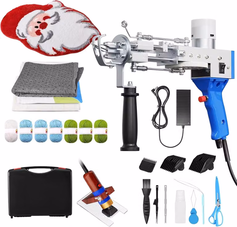 Set pistola per tufting per tappeti - Pistola per tufting 2 in 1 Cut & Loop - Kit iniziale con rifinitore - Macchina elettrica per tufting - Set completo