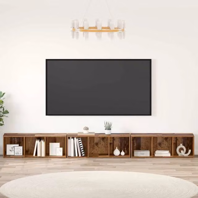 Set di mobili TV da parete vidaXL in 3 pezzi in legno effetto rovere marrone rustico opaco – 1